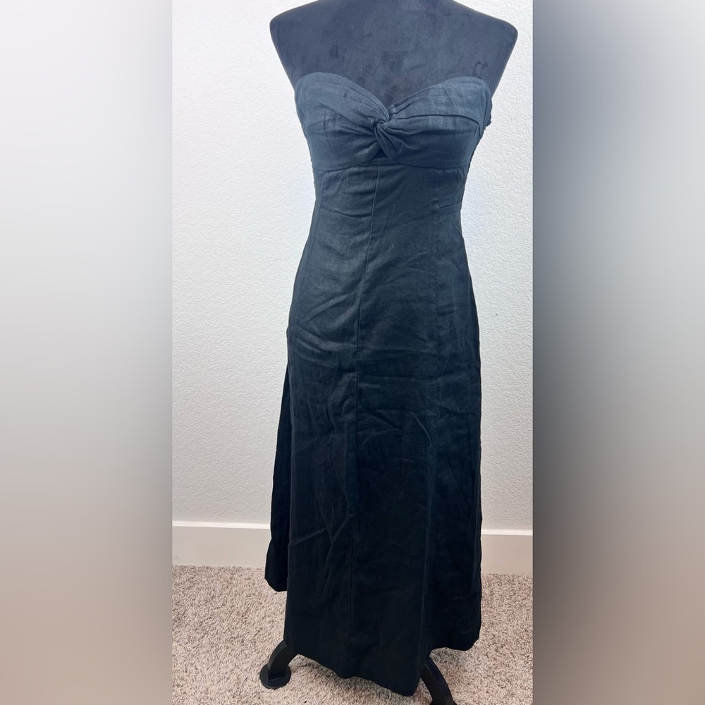 NWT: Madewell 100% Linen Cutout Strapless Midi Dress in Black Size 0